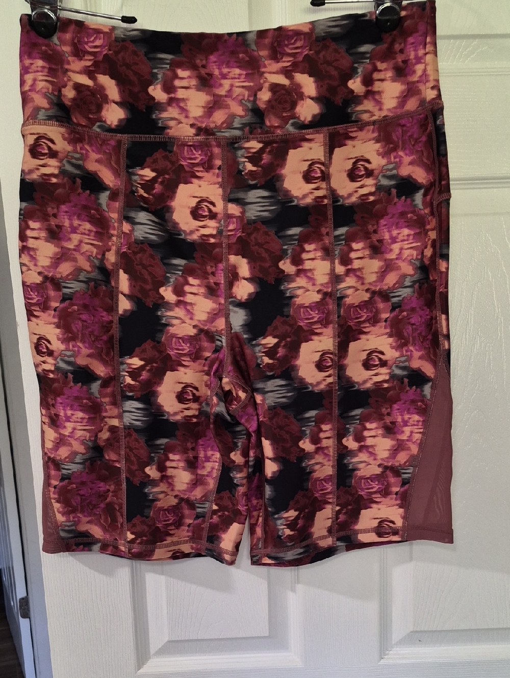 Floral High-Waist Athletic Shorts - Burgandy & Coral, Nine West, Like New, 2X